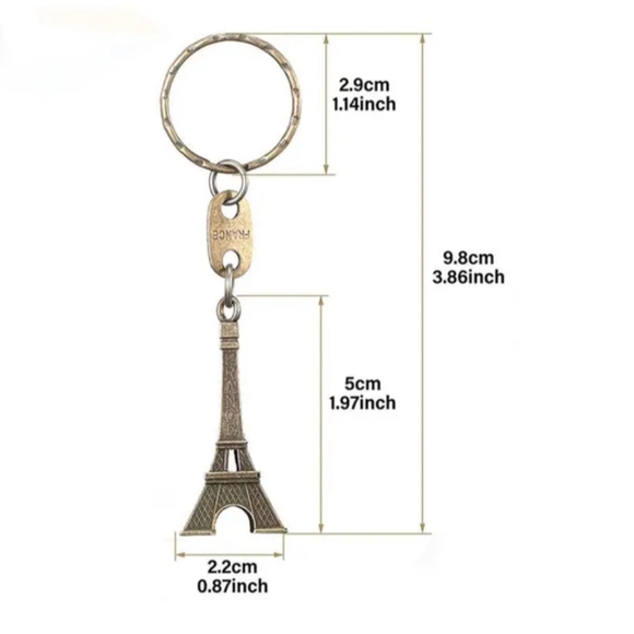 NWOT "Never Give Up!" Keychain with Eiffel Tower Charm and Heart Pom Pom. - Picture 3 of 5